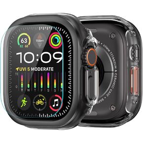amBand Slim PC Case Screen Protector Cover for Apple Watch Ultra 2/Ultra 49mm Men Women, Protective Hard Bumper Thin Frame + 9H Tempered Glass Film, [Stylish] [Lightweight] [Waterproof], Black/Clear