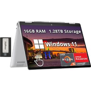 HP Envy x360 2-in-1 14" WUXGA Touchscreen Laptop, AMD Ryzen 5 8640HS, 16GB LPDDR5, 1.28TB Storage (1TB SSD+288GB Docking Station Set), Backlit Keyboard, Wi-Fi 6E, Win 11 Home, Silver