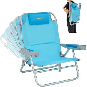 #WEJOY Backpack Beach Chairs for Adults Portable Lightweight Aluminum Folding 5 Position Reclining Camping Chair with Cup Holder Padded Pillow for Outdoor Lawn Picnic Sports (#CF 1 Pack Cyan)