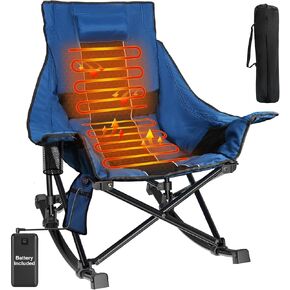Slendor Oversized Rocking Camping Chair, XL Heated Camping Chair w/ 3 Levels Heat for Back+Seat, Padded Rocking Lawn Chair with 20000 mAh Power Bank, Pillow, Side Pocket, Carry Bag, Black+Blue
