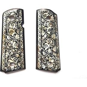 BMPL Mother of Pearl Inlay Luxury Handgun Grips Compatible Replacement for 1911 Compact Size Handmade Handcraft, Silver