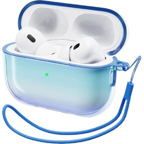 Ornarto for AirPods Pro 2 Case 2023/2022-TPU التدرج المتدرج الواضحة ، LED مرئي ، غطاء محمي مقاوم للصدمة للجيل الثاني من Airpods Pro 2nd مع الحبل الأرجواني