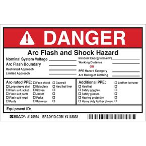 Brady Arc Flash Labels, Adhesive, Vinyl, 4" x 6" x 0.004", Black/Orange/Red On White (Pack of 5)
