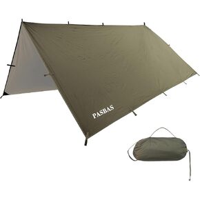 100% Waterproof Camping Shelter, Lightweight Bushcraft Emergency Tarp, 70D Ripstop Nylon 10*13.12ft Olive Drab Sun Shelter Backpacking Protable Can be Used with Car, Tent, Hammock in Hiking, Traveling