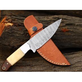 Hunting Knife 1075 Carbon Steel and Micarta Handle - Fixed Blade Made Camping Knives - Bushcraft Knife - Survival Knives with Leather Sheath