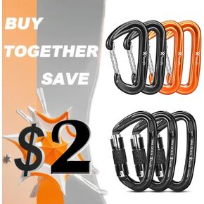 12kn (2697 lbs) and 25kn (5620 lbs) Carabiners Bundle: UIAA Certified 25kn Auto Climbing Caribeaner Clips - Heavy Duty 12kn Hammock Caribiniers for Camping and Dog Lesh