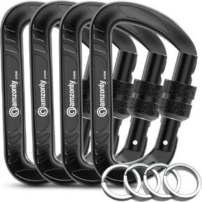 Locking Heavy Duty Carabiner, Lightweight Carabiner Clips 12KN /2697lbs D Ring for Outdoor Camping Hiking Gym Hammocks, Keychain etc, Small Carabiners for Dog Leash & Harness 4Pack