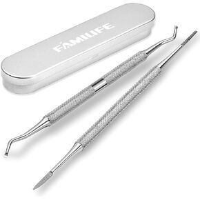 FAMILIFE Ingrown Toenail File and Lifter, 2pcs Ingrown Toenail Tool Double Sided with Storage Case Professional Corrector 100% Stainless Steel Ingrown Toenail Removal Pedicure Kit
