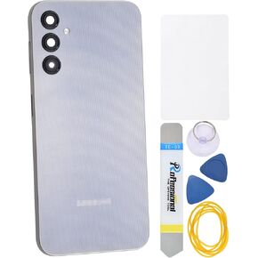 Sliver Plastic Back Cover Replacement for (US Version) Samsung Galaxy A14 with Rare Camera's Frame and Glass Cover Volume Button and Installation Instruction Tool Kit are Include