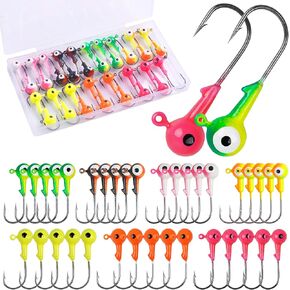 Crappie Jig Heads for Fishing ، 35pcs صيد صيد يرقط السنانير جولة الكرة مرسومة برؤوس صيد الرقشة ل crappie bass trout walleye 1/32oz 1/6oz 1/8oz 1/4oz 3/8oz