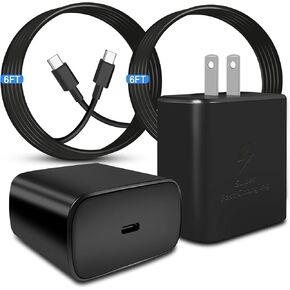 45W Sam sung Super Fast Phone Charger, 45 Watt USB C Wall Charging Block For Sam sung GalaxyS25 Ultra/S25+/S25/S24/S23 Ultra/S23+/S22 Ultra/S22/S21 Ultra/S20 Ultra/Note 20 Table S8 (with 2X 6ft Cable)