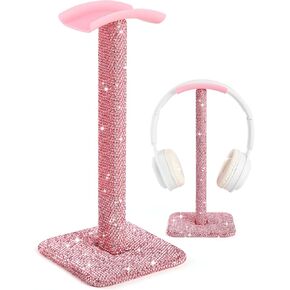 Luxury Rhinestones Headphone Stand, Metal Headset Holder Crystal for All Headphone (Pink)