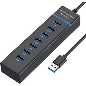 7 Port USB Hub for Laptop, USB Splitter Multiport USB Extender for Laptop, PC, MacBook, Mac Pro, Mac Mini, iMac, Surface Pro and More USB Devices
