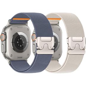 Stretchy Bands for Apple Watch Ultra/2 Band 49mm 46mm 45mm 44mm 42mm 41mm 40mm 38mm Men Women,Wide Nylon Elastic Braided Strap & Fabric Cloth Wristband Correa for iWatch Series 10 9 8 7 6 5 4 3 SE 2nd