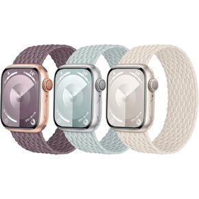 3 Pack Stretchy Braided Solo Loop Compatible with Apple Watch Band 40mm 41mm 42mm 38mm 44mm 45mm 46mm 49mm Women Men, Elastic Nylon Solace Straps for iWatch Series 10 9 8 7 6 5 4 3 Ultra 2 SE 2