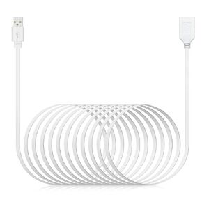 50ft Power Extension Cable Compatible with Blink Mini 2, WyzeCam v4 and Pan v3, Tapo C120, Kasa Indoor, YI Pro, eufyCam E220 Security Cameras - 15m Long Flat USB Male to Female Charging Cord, White