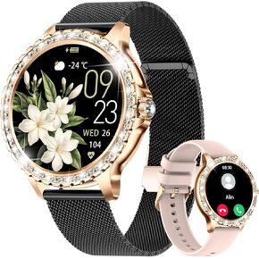 Smart Watches for Women,1.32" HD Fitness Tracker Watch with Answer/Make Call,AI Voice Control,Heart Rate/Calories/SpO2 Monitor 100+ Sport Modes Ladies Silver Smart Watch for Android iOS 2 Straps