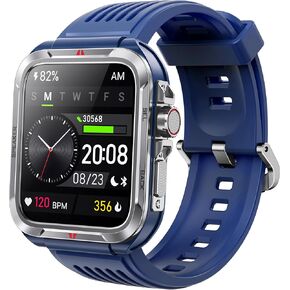 Smart Watch for Men, Answer/Make Bluetooth Calls, Metal Frame 1.8" Alexa Built-in Fitness Tracker with IP68/100 Sports Modes/Heart Rate/SpO2/Stress/Sleep Monitor for iOS/Android (Blue)
