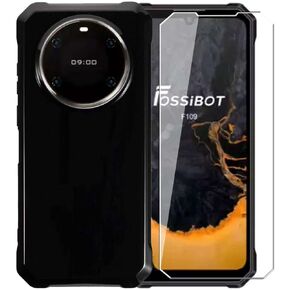 Case for Fossibot F109 + Glass Screen Protector Tempered Film - Transparent Silicone Soft Flexible Bumper Shockproof TPU Protective Cover Shell for Fossibot F109 (Black)
