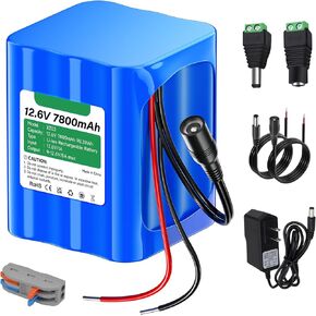 Rechargeable 12V 5600mAh Li-ion Battery, Bare Leads Wire Replacement Battery Pack with Charger Compatible with 12V Devices Robot,RC car, Solar Panels, DIY, LED Light Strip, CCTV Camera etc