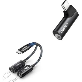 UGREEN USB C to 3.5mm Audio Adapter Headphone Jack DAC Mic HiFi Right Angle Dongle Bundle Magnetic USB C to 3.5mm Audio Adapter and PD 60W Charger 2 in 1