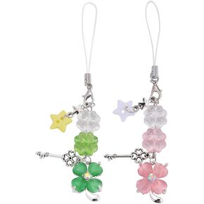 St. Patrick's Day Clover Phone Charm Four-Leaf Clover Shamrock Phone Charm Key Star Phone Bag Charms Accessories 2PCS (Multi)