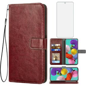Asuwish Compatible with Samsung Galaxy A51 4G Wallet Case Tempered Glass Screen Protector and Flip Cover Card Holder Stand Cell Accessories Phone Cases for Glaxay A 51 Gaxaly M40S 51A A515F S51 Brown
