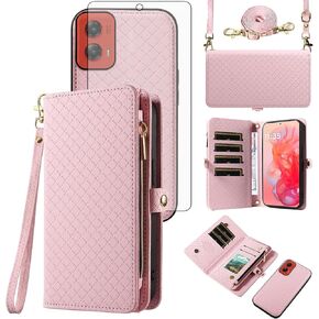 Asuwish Phone Case for Motorola Moto G Stylus 5G 2024 Zipper Wallet Detachable Cell Cover with Tempered Glass Screen Protector Crossbody Lanyard Strap Flip Card Holder Slot G5 Women Men Girls Green in Kuwait