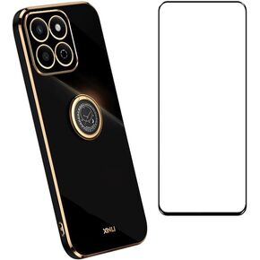Compatible with Huawei Honor X7C / Honor 200 Smart Case Slim Soft Cover with Screen Protector,TPU Bumper with Kickstand Ring Holder Protective Cover,Black