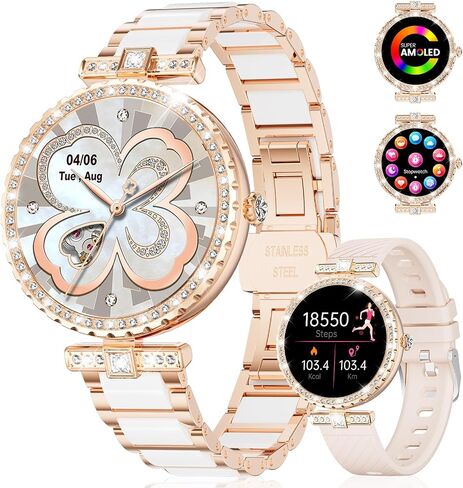 Smart Watches for Women,1.19" AMOLED Smartwatch for Android iOS Phone,IP68 Waterproof Fitness Tracker Watch with Heart Rate Sleep Monitor 100+ Sports Pedometer,Ceramic(Answer/Make Calls) in Saudi Arabia