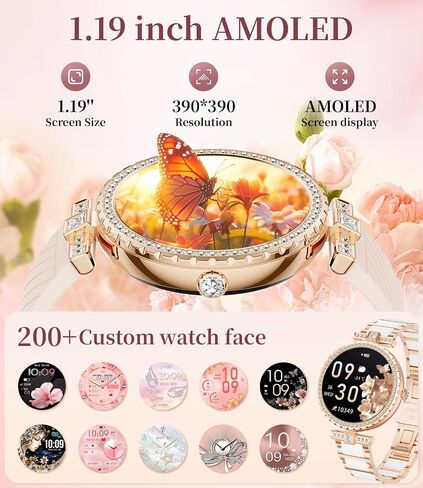 Smart Watches for Women,1.19" AMOLED Smartwatch for Android iOS Phone,IP68 Waterproof Fitness Tracker Watch with Heart Rate Sleep Monitor 100+ Sports Pedometer,Ceramic(Answer/Make Calls) in Saudi Arabia
