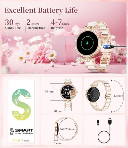 Smart Watches for Women,1.19" AMOLED Smartwatch for Android iOS Phone,IP68 Waterproof Fitness Tracker Watch with Heart Rate Sleep Monitor 100+ Sports Pedometer,Ceramic(Answer/Make Calls) in Saudi Arabia