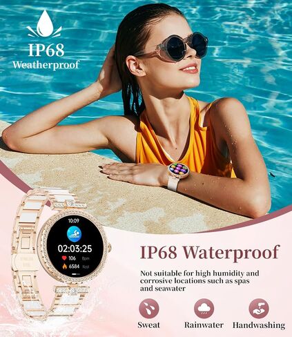 Smart Watches for Women,1.19" AMOLED Smartwatch for Android iOS Phone,IP68 Waterproof Fitness Tracker Watch with Heart Rate Sleep Monitor 100+ Sports Pedometer,Ceramic(Answer/Make Calls) in Saudi Arabia