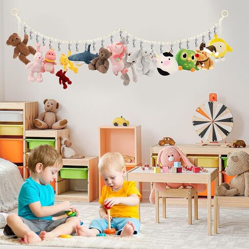 3PCS Hanging Stuffed Animal Storage - Boho Stuffed Animal Hammock Corner for Room Decor, Macrame Stuff Animal Organizer with 60 Metal Clips for Plushies Storage in Saudi Arabia