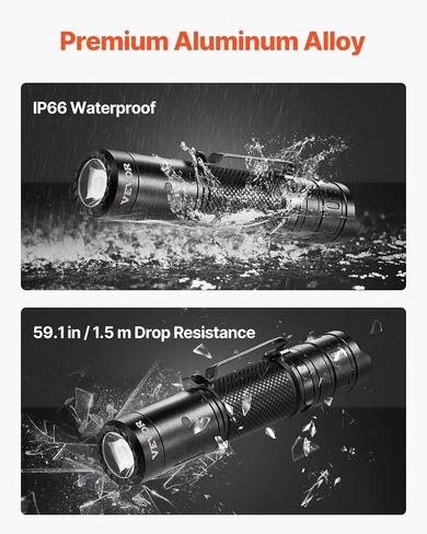 VEVOR Rechargeable Flashlight, High Lumens LED Flashlight with 6 Lighting Modes, IP66 Waterproof Handheld Flash Light for Home, Hiking, Camping, Emergencies, Lightweight & Portable in Saudi Arabia