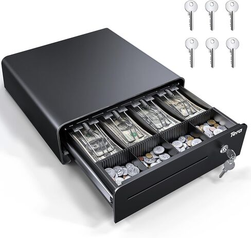 Tera Cash Drawer Heavy Duty: 13" Auto Open Arc Design with 6 Keys 4 Bill 4 Coin Fully Removable Cash Tray Media Slot Key-Lock for Point of Sale (POS) System Small Businesses Vending 335R Pink in Kuwait