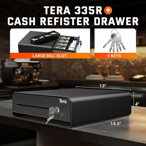 Tera Cash Drawer Heavy Duty: 13" Auto Open Arc Design with 6 Keys 4 Bill 4 Coin Fully Removable Cash Tray Media Slot Key-Lock for Point of Sale (POS) System Small Businesses Vending 335R Pink in Kuwait