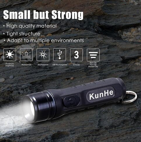 KunHe 2 Pack Keychain LED Flashlight Rechargeable Flashlight Pocket Portable Small Mini Flashlight 300 Lumens for EDC Emergency Camping Dog Walking Unlocking Door and Wallet Valentine's Day Gift in Saudi Arabia
