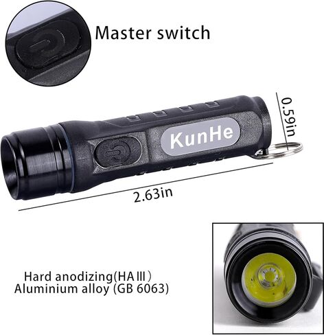 KunHe 2 Pack Keychain LED Flashlight Rechargeable Flashlight Pocket Portable Small Mini Flashlight 300 Lumens for EDC Emergency Camping Dog Walking Unlocking Door and Wallet Valentine's Day Gift in Saudi Arabia