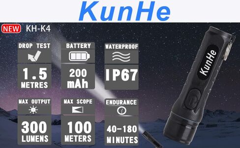 KunHe 2 Pack Keychain LED Flashlight Rechargeable Flashlight Pocket Portable Small Mini Flashlight 300 Lumens for EDC Emergency Camping Dog Walking Unlocking Door and Wallet Valentine's Day Gift in Saudi Arabia