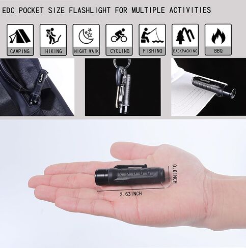 Kunhe 2 Pack Keychain LED Flashlight المصباح القابل لإعادة شحن الجيب المحمول المصباح الصغير الصغير 300 لومنس لدغات الطوارئ الكلاب التي تمشي الباب in Kuwait