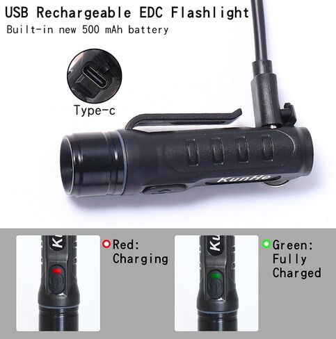 Kunhe 2 Pack Keychain LED Flashlight المصباح القابل لإعادة شحن الجيب المحمول المصباح الصغير الصغير 300 لومنس لدغات الطوارئ الكلاب التي تمشي الباب in Kuwait