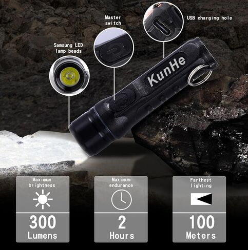 Kunhe 2 Pack Keychain LED Flashlight المصباح القابل لإعادة شحن الجيب المحمول المصباح الصغير الصغير 300 لومنس لدغات الطوارئ الكلاب التي تمشي الباب in Kuwait