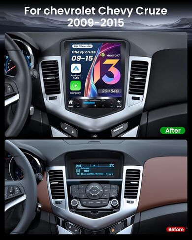 Chevy Cruze 2009-2015 Android Car Stereo-10 "وحدة رأس التي تعمل باللمس ، 2+64G ، 5G WIFI ، CARPLAY و Android Auto و GPS Navigation و HI-FI ، Bluetooth ، FM/AM ، USB ، التحكم في عجلة القيادة in Kuwait