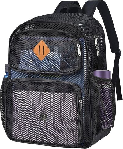 DST Gainbow Mesh School Backpack for School,Large Heavy Duty Mesh Bookbag for Adults Teens Boys and Girls with 17“ Laptop Compartment for Outdoor Hiking Beach Fitness(Black) in Saudi Arabia