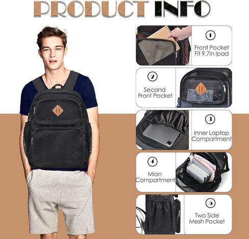 DST Gainbow Mesh School Backpack for School,Large Heavy Duty Mesh Bookbag for Adults Teens Boys and Girls with 17“ Laptop Compartment for Outdoor Hiking Beach Fitness(Black) in Saudi Arabia