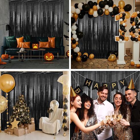 Crosize 3 Pack 3.3 x 9.9 ft Black Foil Fringe Backdrop Streamer Curtains, Birthday Party Decorations, Tinsel Curtain for Parties, Photo Booth Backdrops, Party Decor in Saudi Arabia