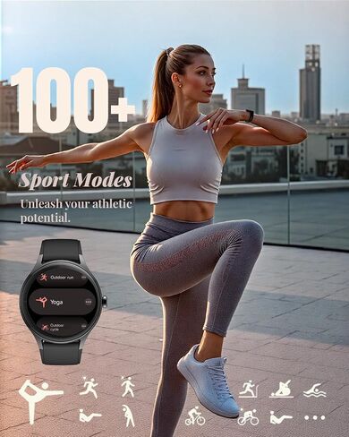 Smart Watch for Women, Smartwatch Compatible Android Phone and iOS Phone, Answer/Make Calls, Fitness Tracker Watch, Heart Rate/Sleep Tracker/100 Sports/IP68 Waterproof, Black in Saudi Arabia
