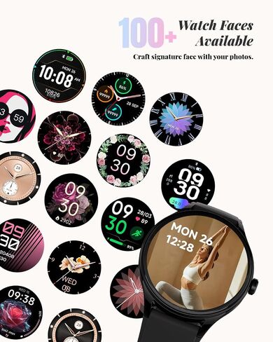 Smart Watch for Women, Smartwatch Compatible Android Phone and iOS Phone, Answer/Make Calls, Fitness Tracker Watch, Heart Rate/Sleep Tracker/100 Sports/IP68 Waterproof, Black in Saudi Arabia