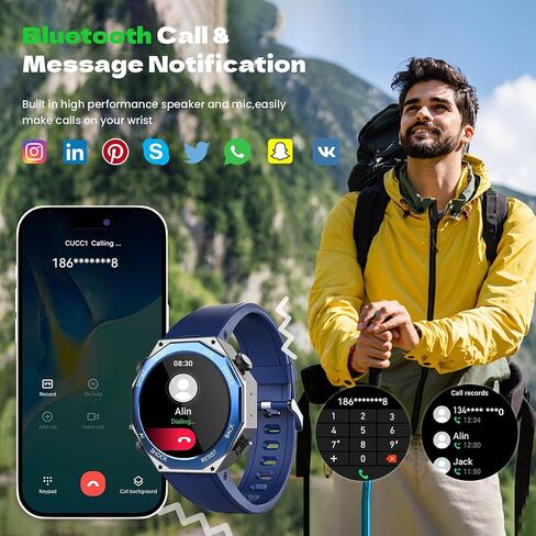 Military Smart Watch for Men Answer/Make Calls 680mAH 50M Waterproof 1.45" AMOLED Tactical Outdoor Fitness Tracker 123 Sports Smartwatch Blood Pressure SpO2 Heart Rate Sleep Monitor for Android iPhone in Saudi Arabia